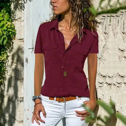 Women's Blouse with Vintage Style and Short Sleeves
