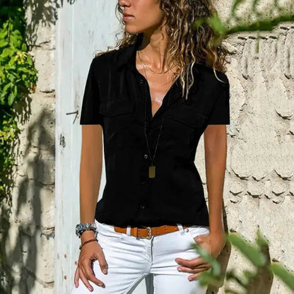 Women's Blouse with Vintage Style and Short Sleeves
