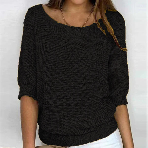 Women's Boat Neck Sweater with Ribbed Trims