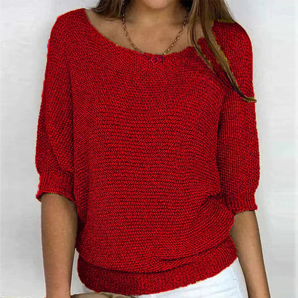 Women's Boat Neck Sweater with Ribbed Trims