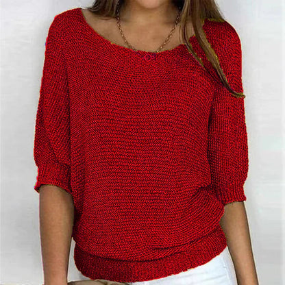 Women's Boat Neck Sweater with Ribbed Trims
