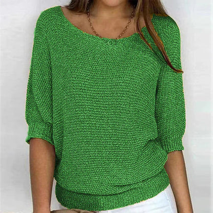 Women's Boat Neck Sweater with Ribbed Trims