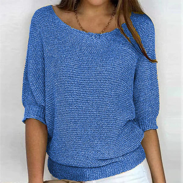 Women's Boat Neck Sweater with Ribbed Trims