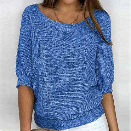 Women's Boat Neck Sweater with Ribbed Trims
