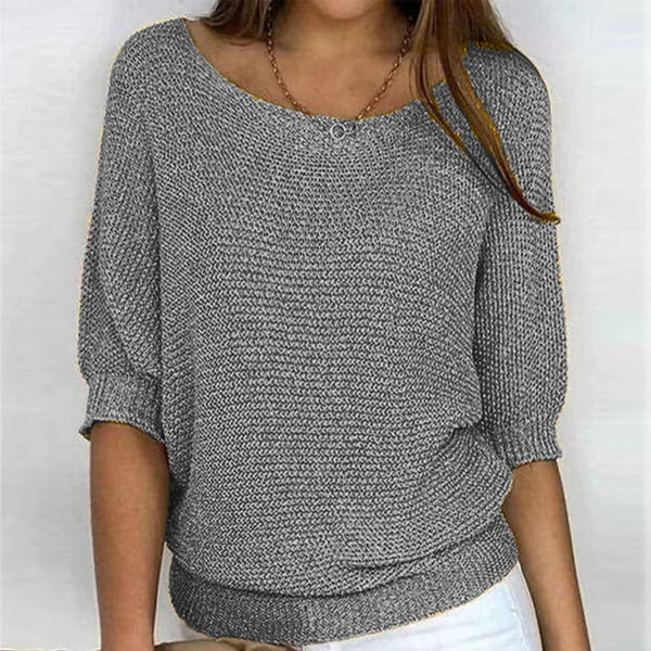 Women's Boat Neck Sweater with Ribbed Trims