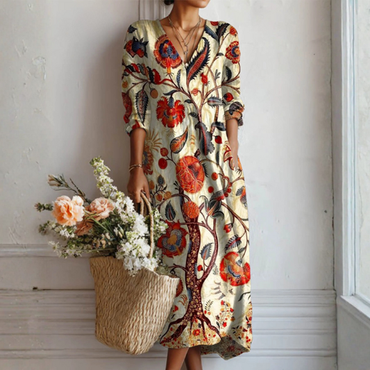 Women's Bohemian Maxi Dress with Abstract Geometric Print