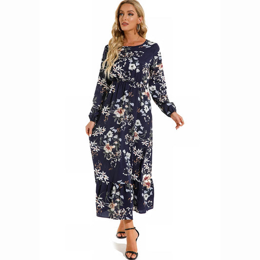 Women's Bohemian Maxi Dress with Long Sleeves