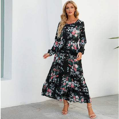 Women's Bohemian Maxi Dress with Long Sleeves