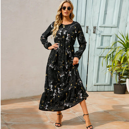 Women's Bohemian Maxi Dress with Long Sleeves
