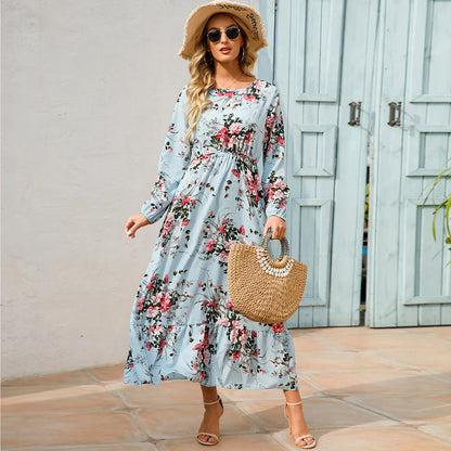 Women's Bohemian Maxi Dress with Long Sleeves
