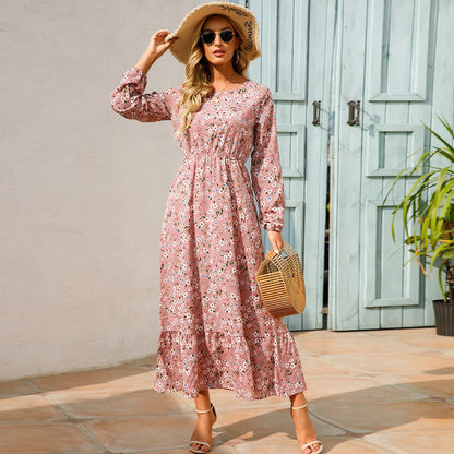 Women's Bohemian Maxi Dress with Long Sleeves