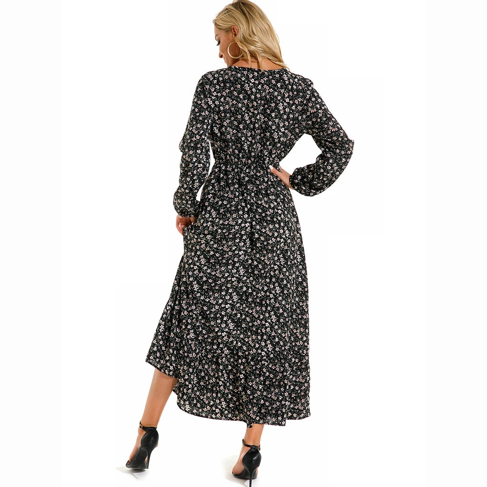 Women's Bohemian Maxi Dress with Long Sleeves