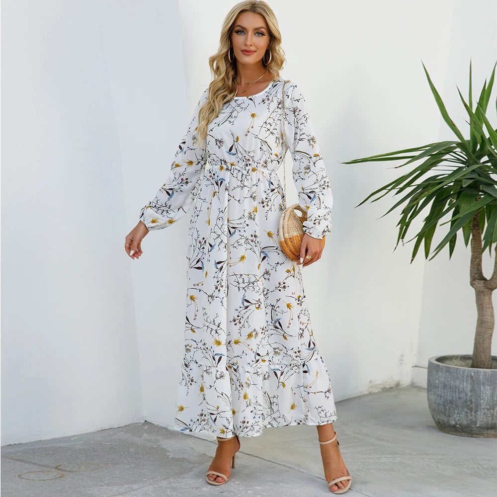Women's Bohemian Maxi Dress with Long Sleeves