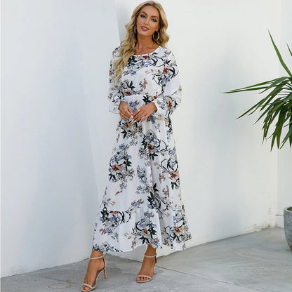 Women's Bohemian Maxi Dress with Long Sleeves