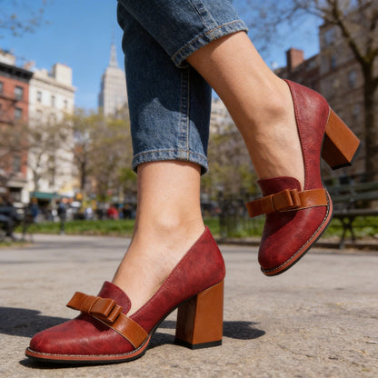 Women's Bow Strap Loafers with Block Heel