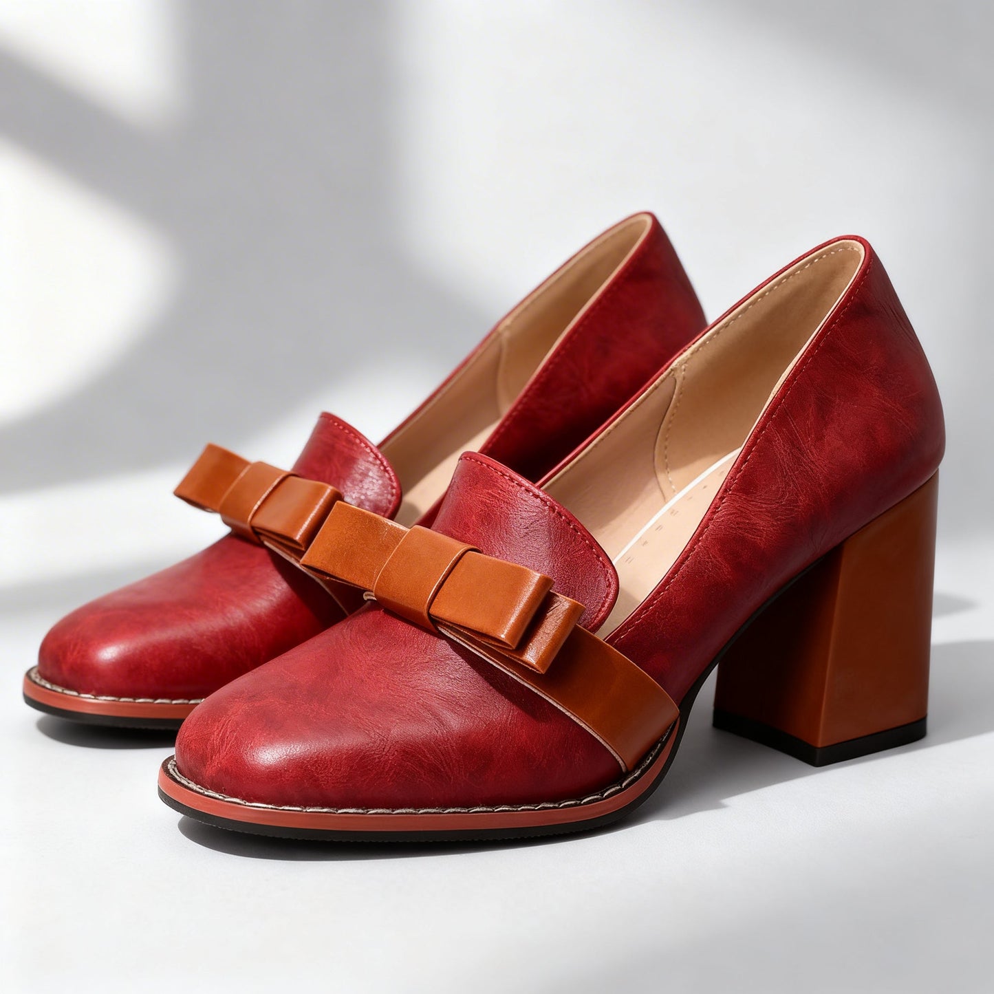 Women's Bow Strap Loafers with Block Heel