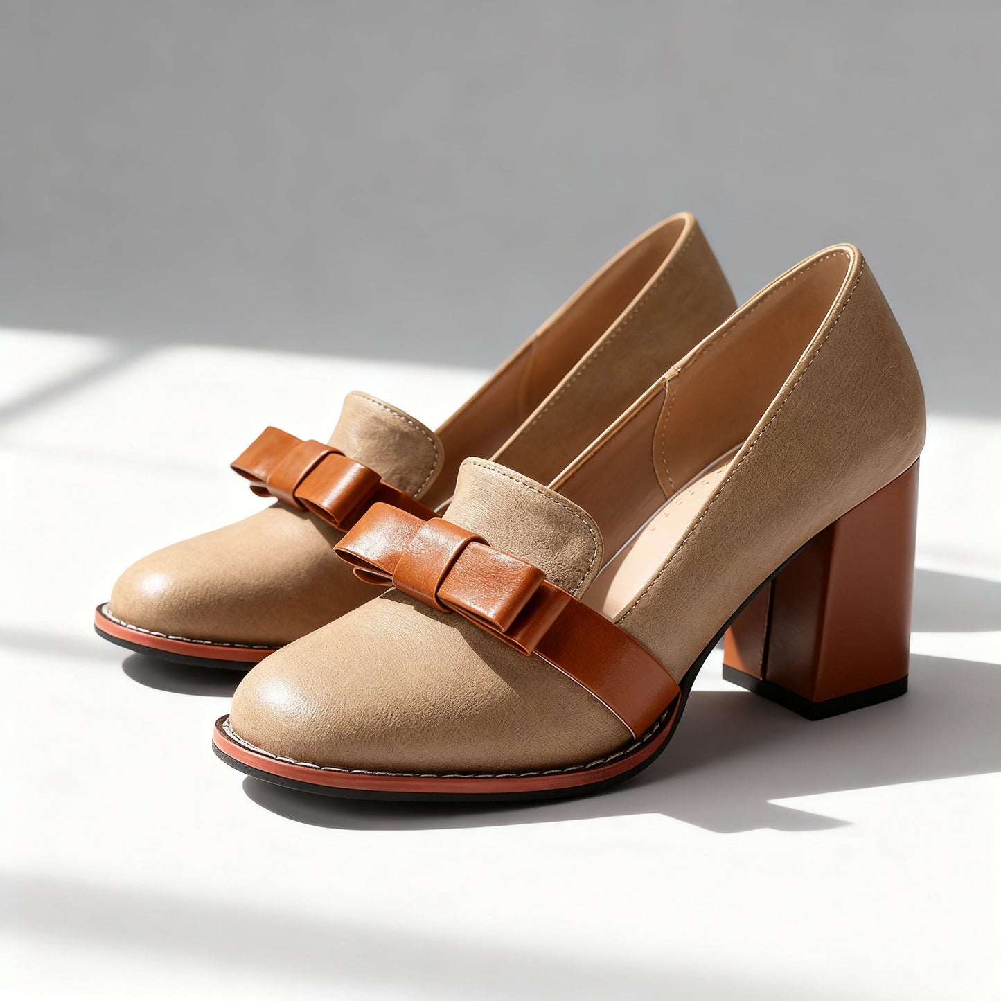 Women's Bow Strap Loafers with Block Heel