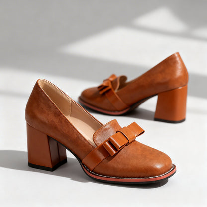 Women's Bow Strap Loafers with Block Heel