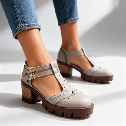 Women's Brogue Loafers with Adjustable Buckle Strap