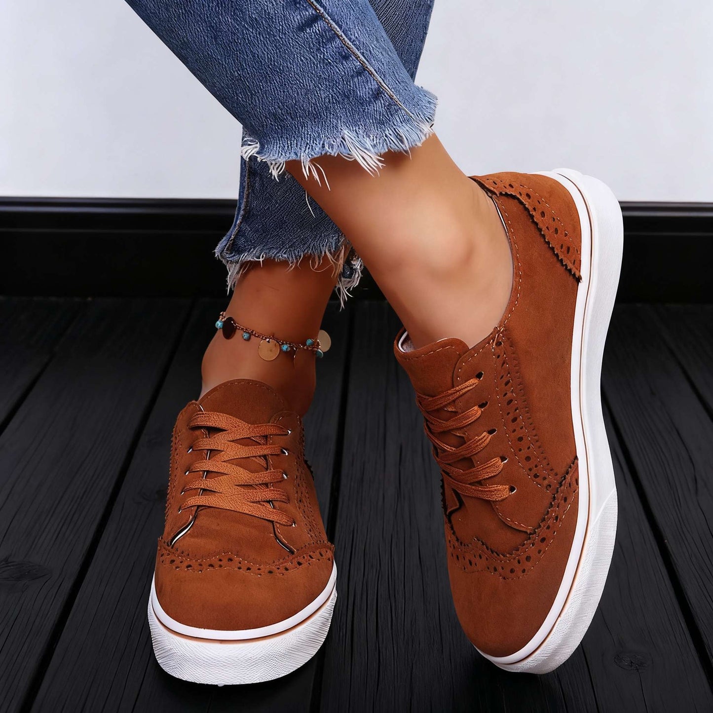 Women's Brogue Trainers with Vegan Leather Upper