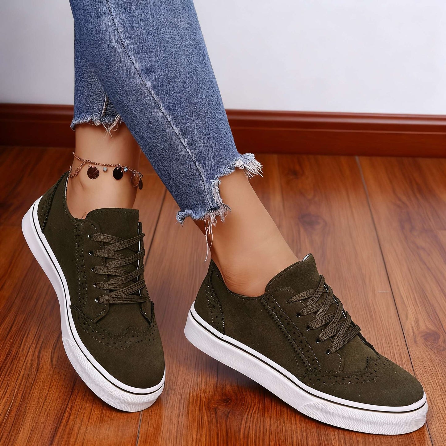 Women's Brogue Trainers with Vegan Leather Upper