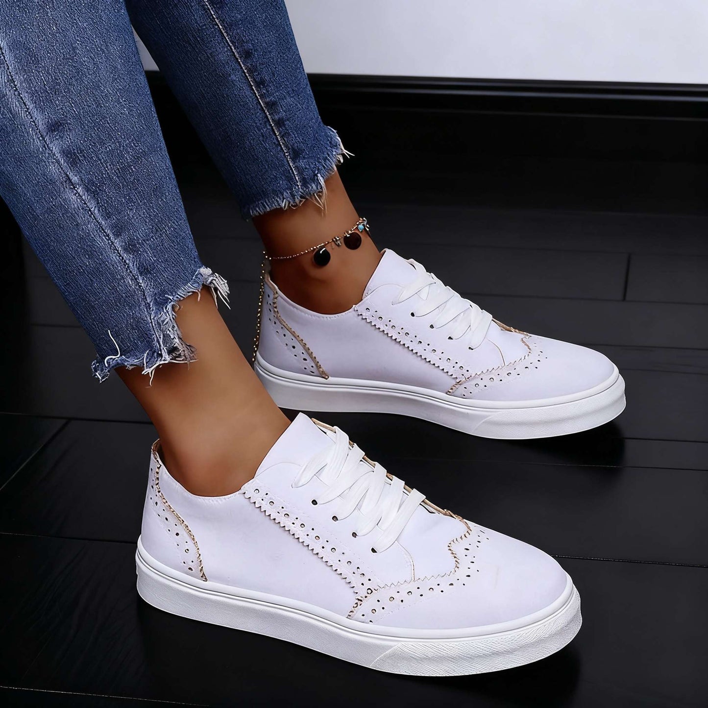 Women's Brogue Trainers with Vegan Leather Upper