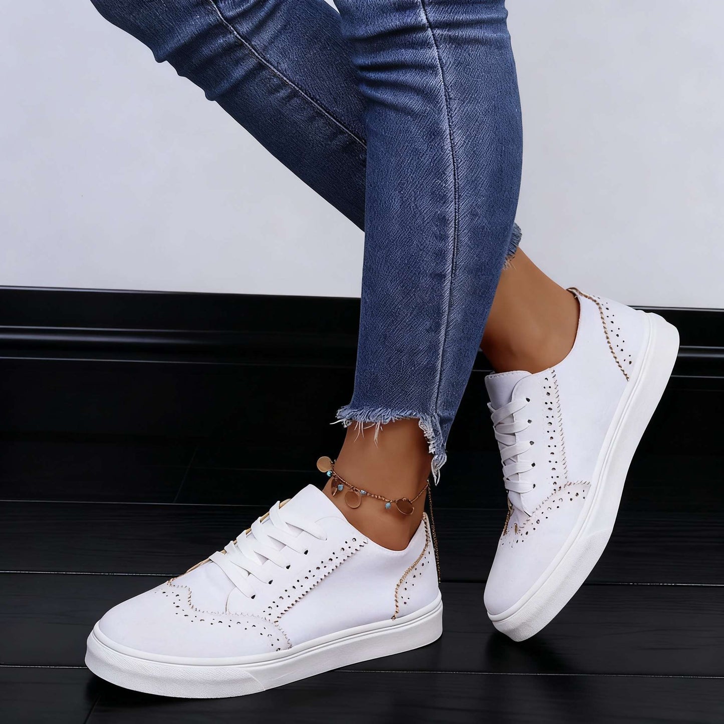 Women's Brogue Trainers with Vegan Leather Upper