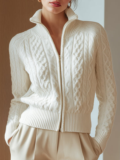 Women's Cable Knit Cardigan with Full-Length Zip