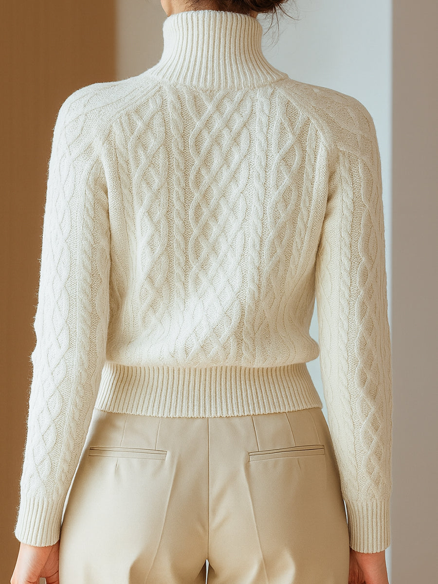 Women's Cable Knit Cardigan with Full-Length Zip