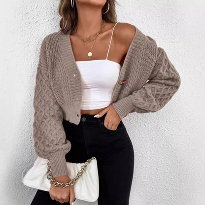 Women's Cable Knit Cardigan with V-Neckline for Elegant Comfort