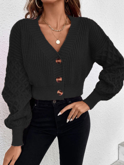 Women's Cable Knit Cardigan with V-Neckline for Elegant Comfort
