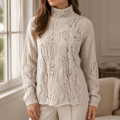 Women's Cable Knit Turtleneck Jumper in Premium Knit Blend