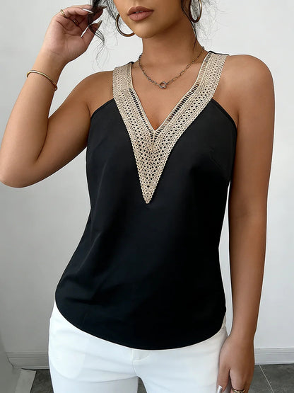 Women's Camisole Top with Lace Trim and V-Neck