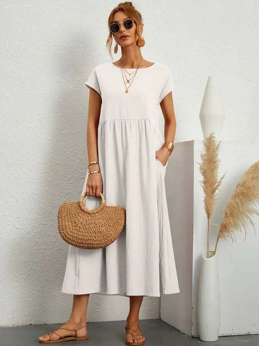 Women's Casual Dress with Loose Fit and Short Sleeves