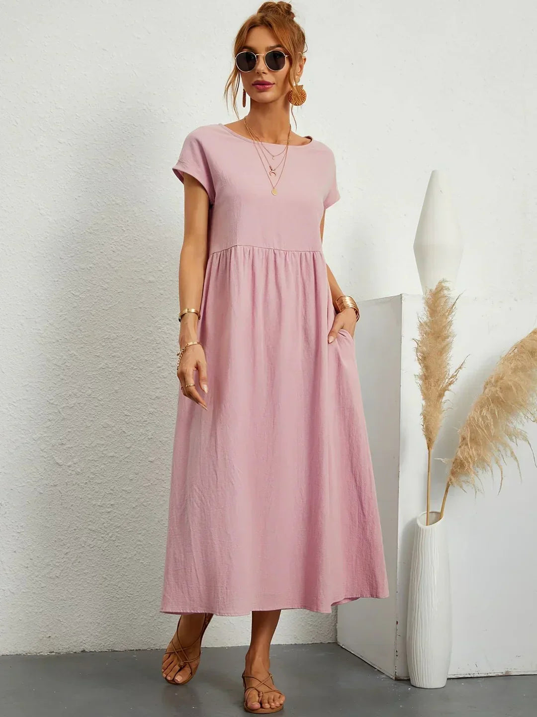 Women's Casual Dress with Loose Fit and Short Sleeves