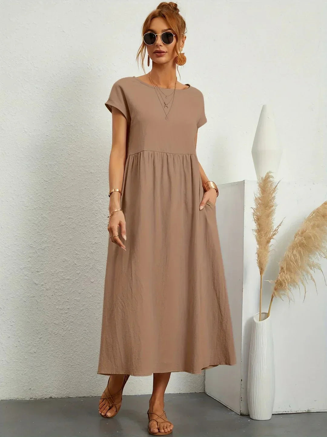 Women's Casual Dress with Loose Fit and Short Sleeves