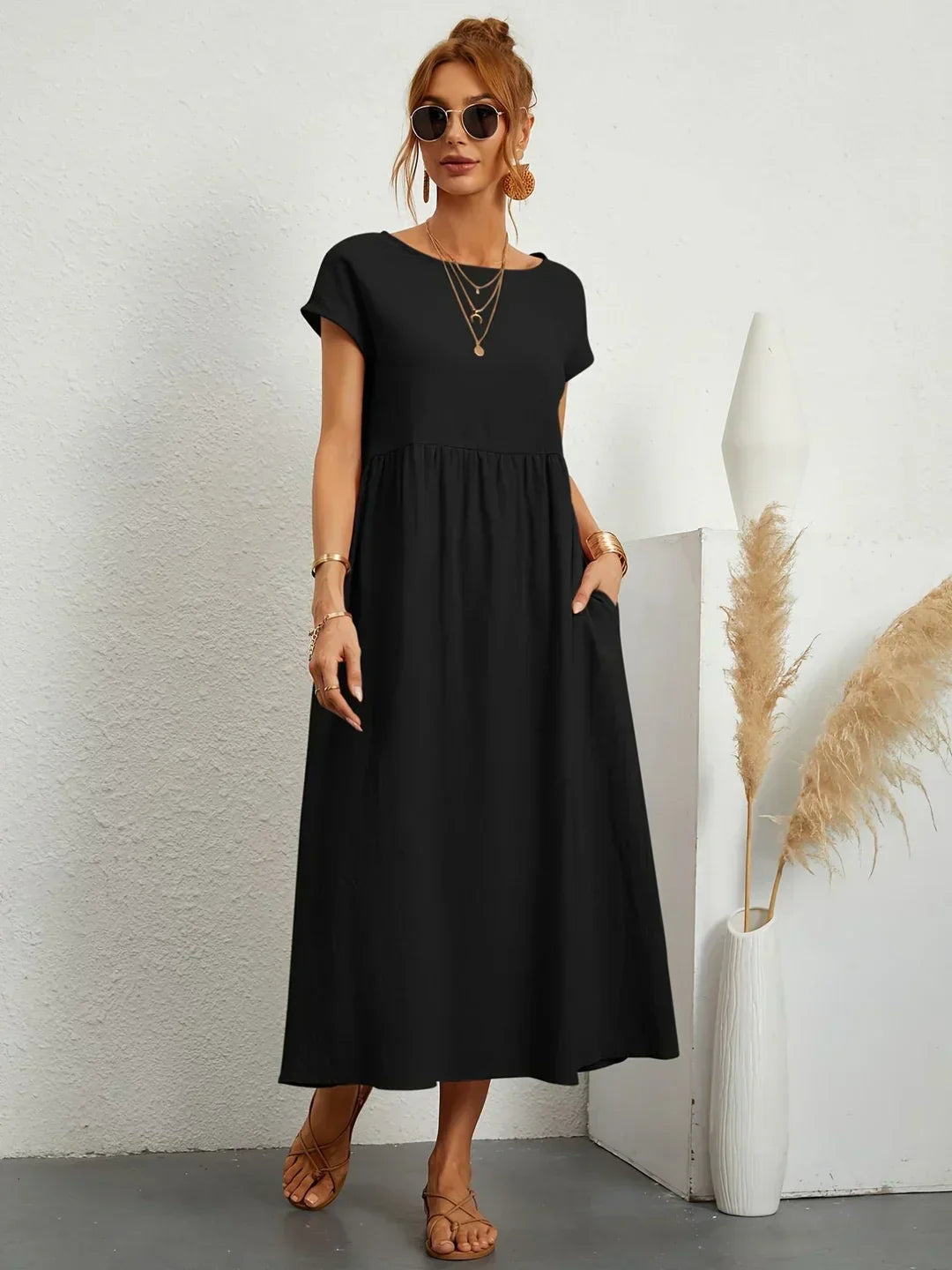 Women's Casual Dress with Loose Fit and Short Sleeves
