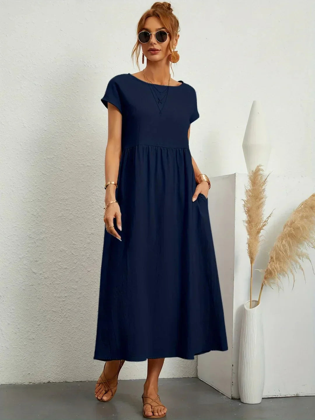 Women's Casual Dress with Loose Fit and Short Sleeves