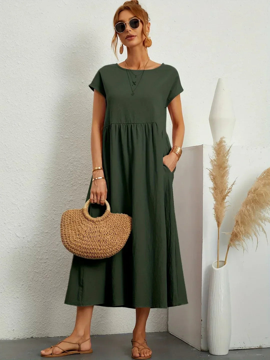 Women's Casual Dress with Loose Fit and Short Sleeves