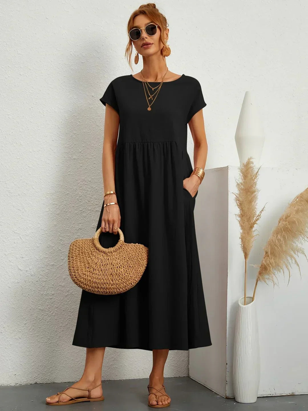 Women's Casual Dress with Loose Fit and Short Sleeves