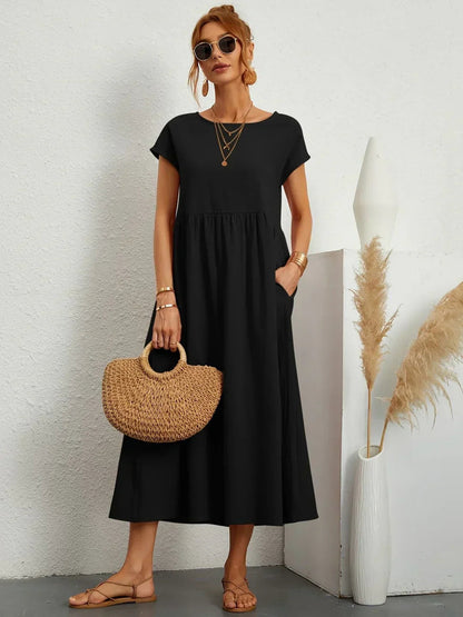 Women's Casual Dress with Loose Fit and Short Sleeves