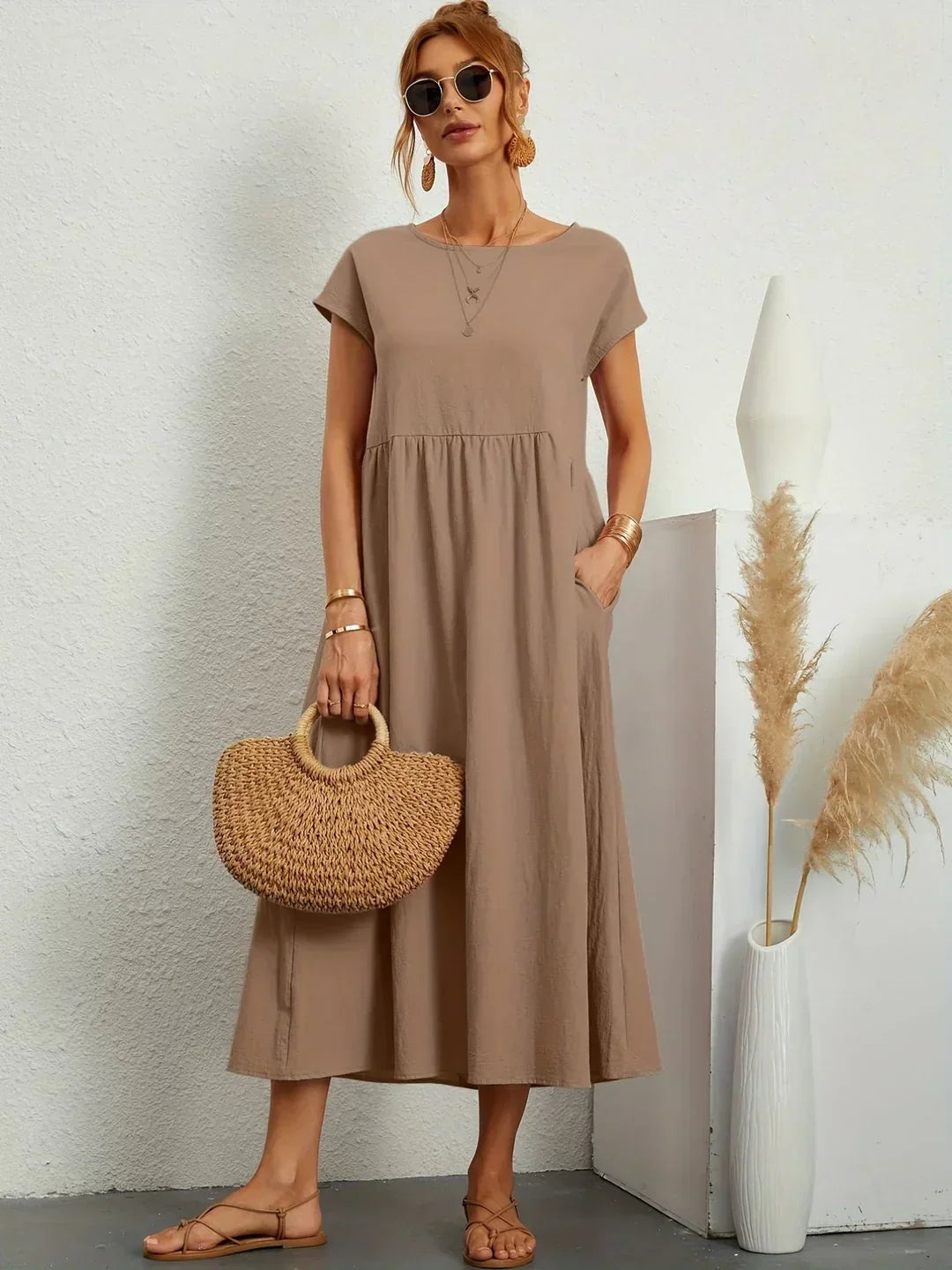 Women's Casual Dress with Loose Fit and Short Sleeves