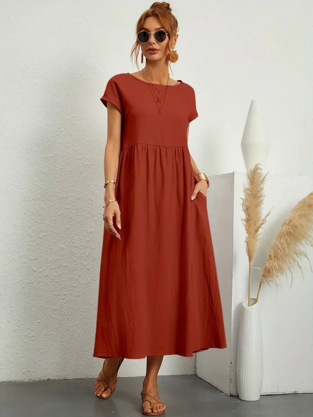 Women's Casual Dress with Loose Fit and Short Sleeves