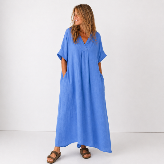 Women's Casual Dress with V-Neckline and Fluid Cut