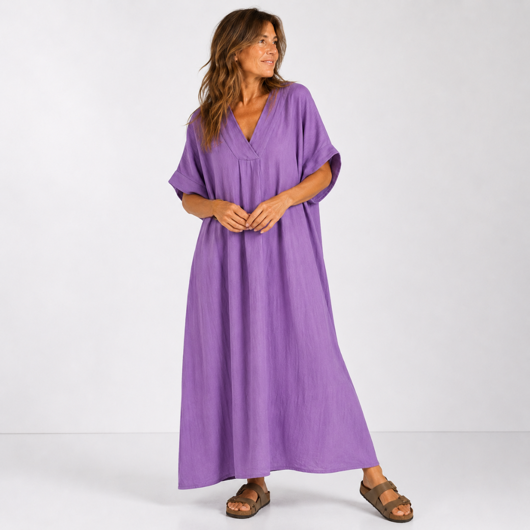 Women's Casual Dress with V-Neckline and Fluid Cut