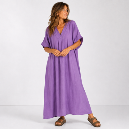 Women's Casual Dress with V-Neckline and Fluid Cut