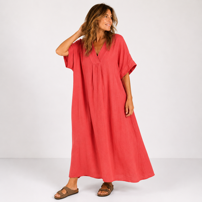 Women's Casual Dress with V-Neckline and Fluid Cut