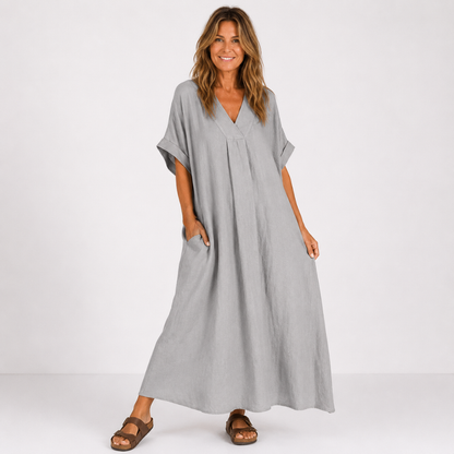 Women's Casual Dress with V-Neckline and Fluid Cut