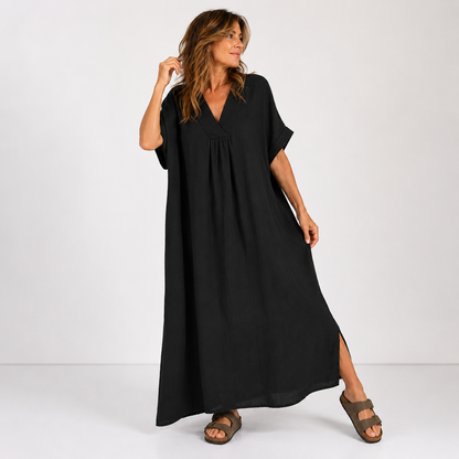 Women's Casual Dress with V-Neckline and Fluid Cut