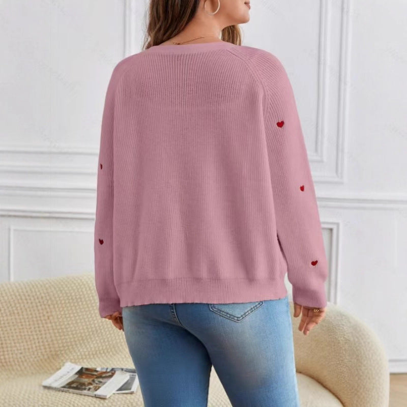 Women's Casual Fit Cardigan with Heart Appliqués in Soft Knit Fabric